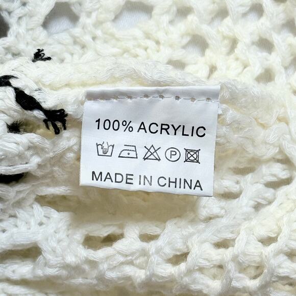 Boho Black & White Striped Crochet Knit Swimwear Cover Up Mini Dress Size Small - Picture 4 of 7